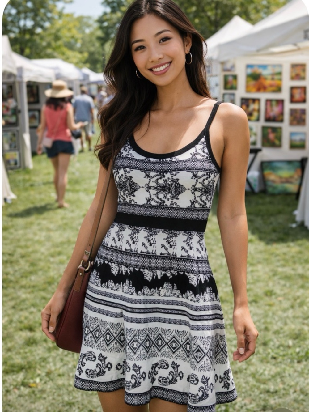Chic Black and White Patterned Mini Dress